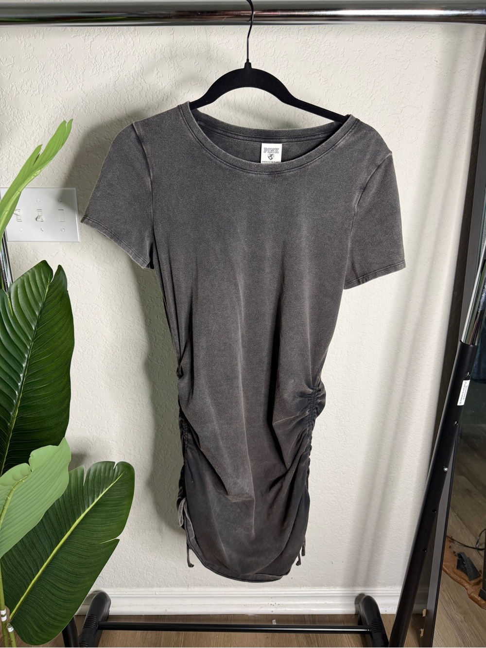 Victoria's Secret Washed Black Side-Ruched T-Shirt Dress